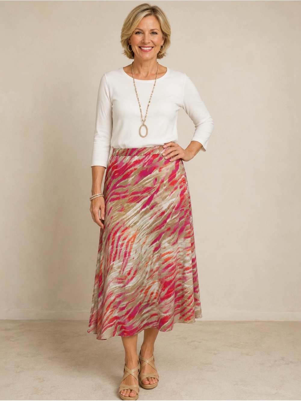 Chico's Asymmetrical Warm Zebra Pattern Midi Skirt Women’s Size 2 (L 12/14)